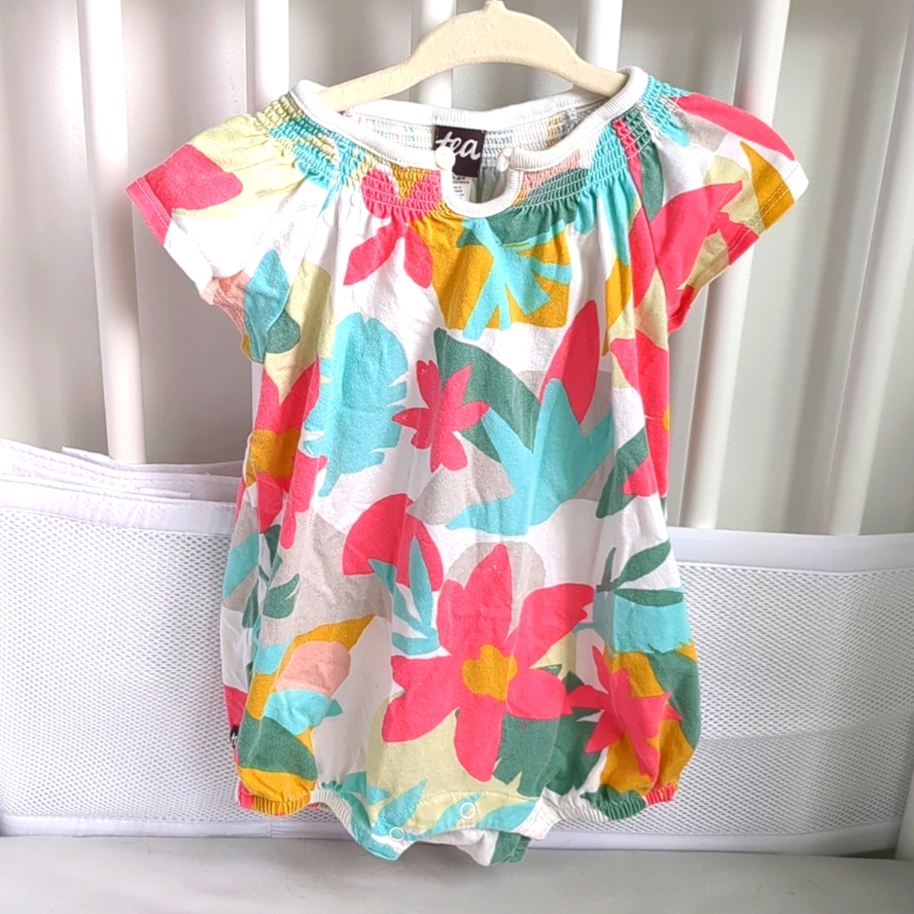 Tea Collection Flower Print Flutter Sleeve Romper 18-24M